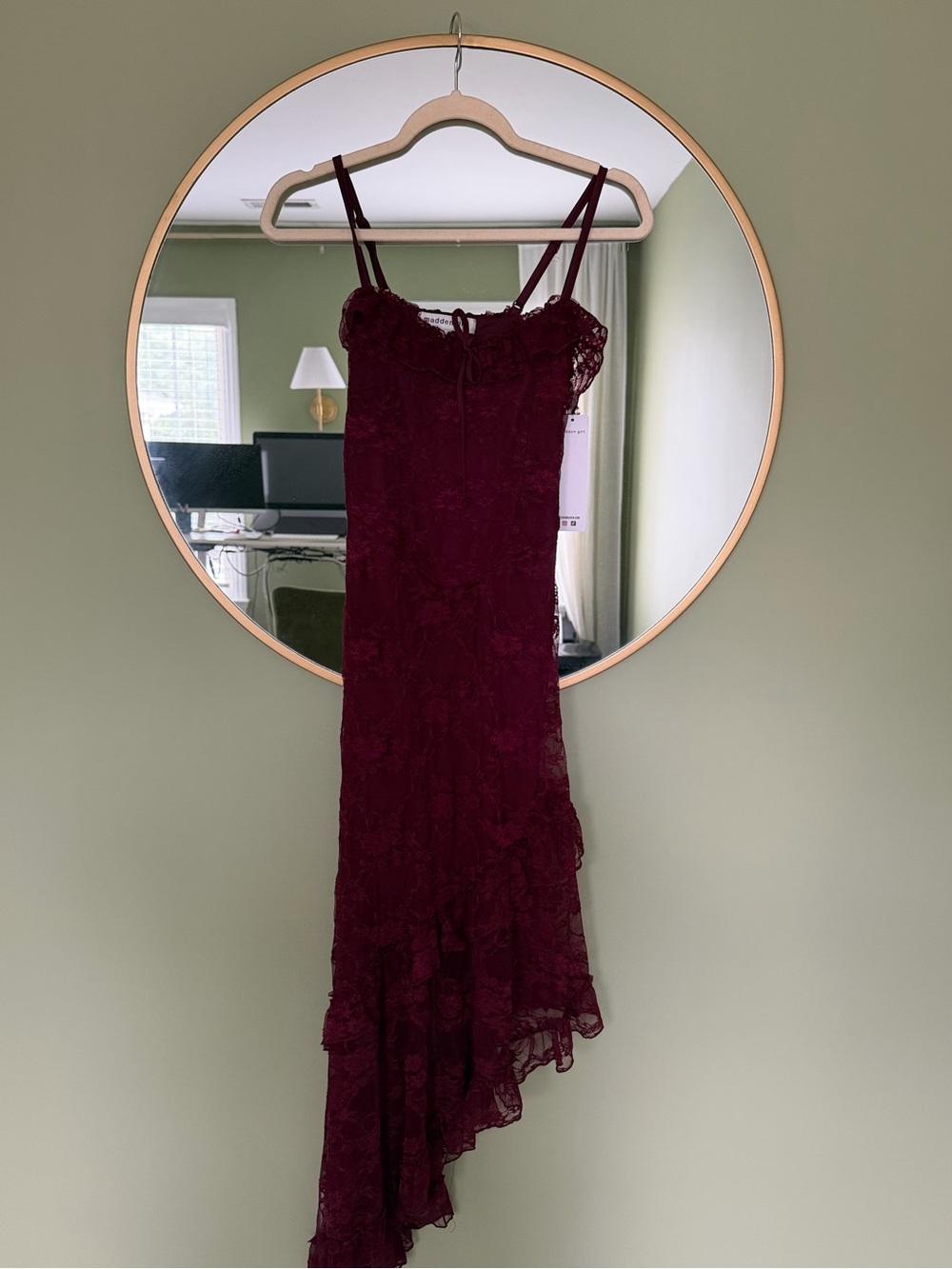 Madden Girl Burgundy Lace Asymmetrical Slip Dress
